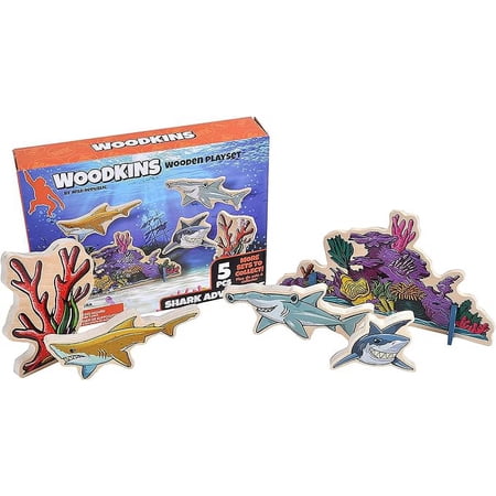 Wild Republic, Woodkins Shark Wooden Playset, Gift for Kids, Great for Innovative Play, Eco Friendly, Five Piece Boxed Set