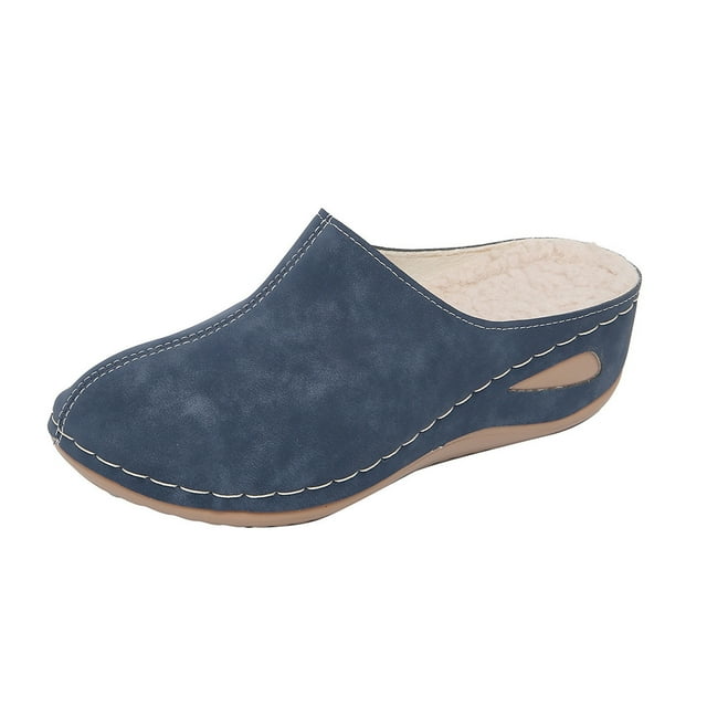 Blue Womens Casual Solid Color Wedge Heel Slippers Comfortable For Indoor Outdoor Wear With Durable Construction And Versatile Style For Daily Use Size 41