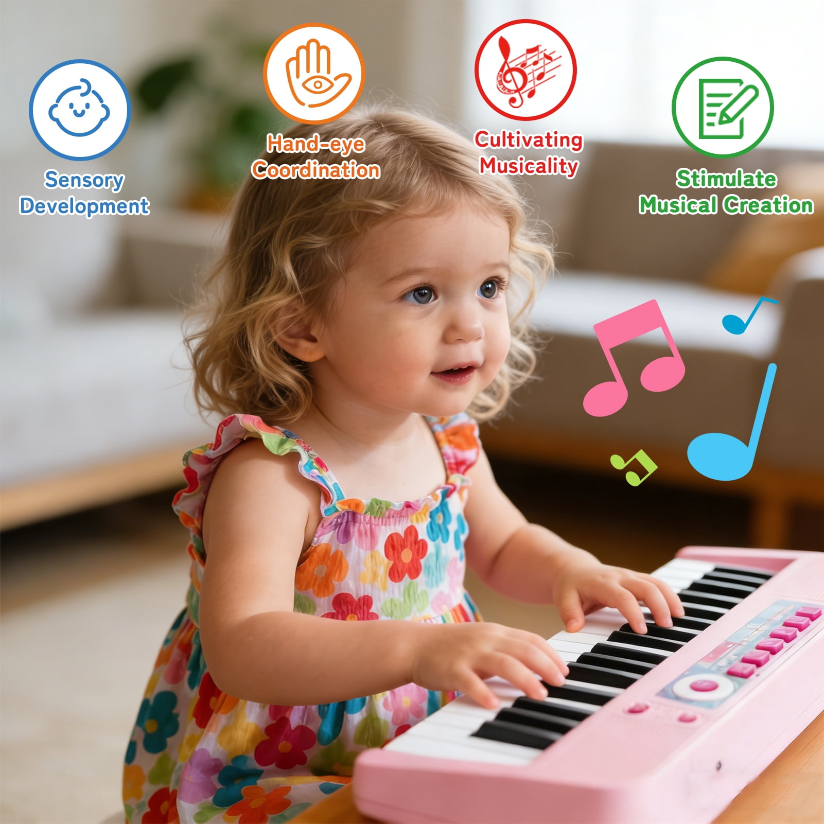 Tepear Kids Piano Keyboard Toys for Girls Age 3, 37 Keys Toddlers Piano Toy with Stool and Microphone, Pink Birthday Gift for 4 5 6 Years Old Boy Girl