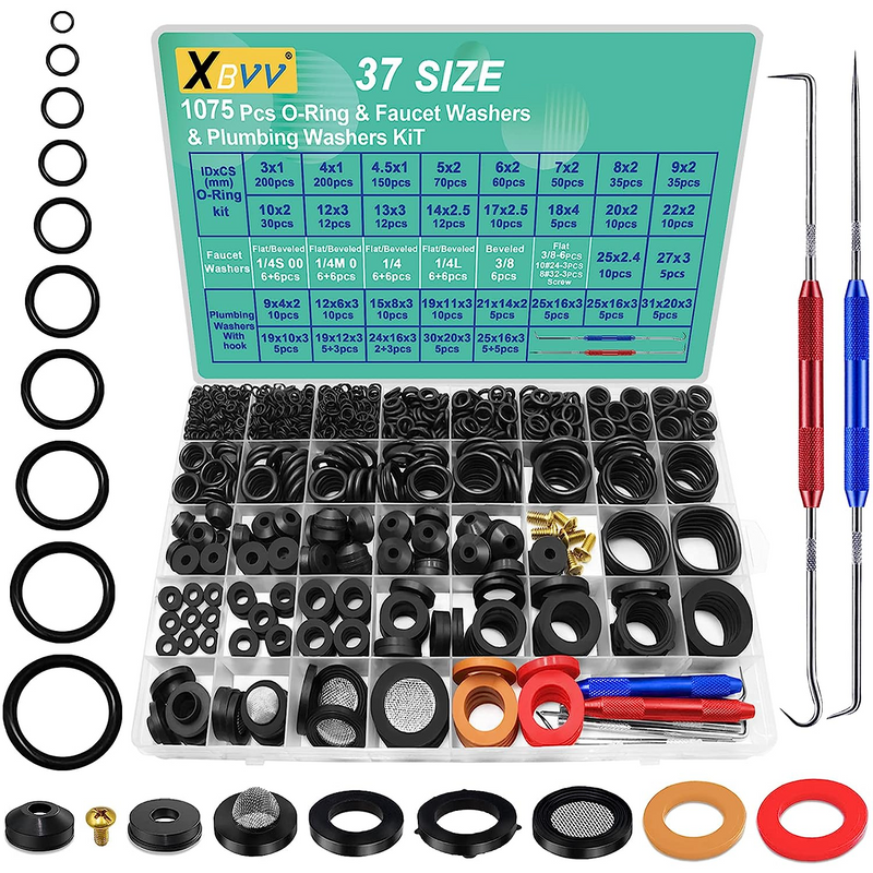 XBVV 1075 Pcs Faucet Washers & ORings Kit & Plumbing Gasket 3in1
