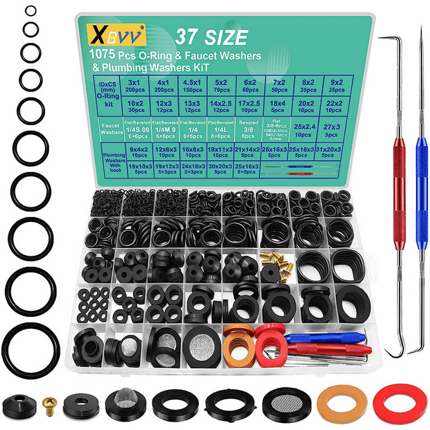XBVV 1075 Pcs Faucet Washers & ORings Kit & Plumbing Gasket 3in1
