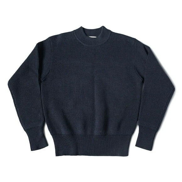 Bronson 1930s Navy Seaman's Sweater Mock Neck Woolen Men Jumper Navy Blue