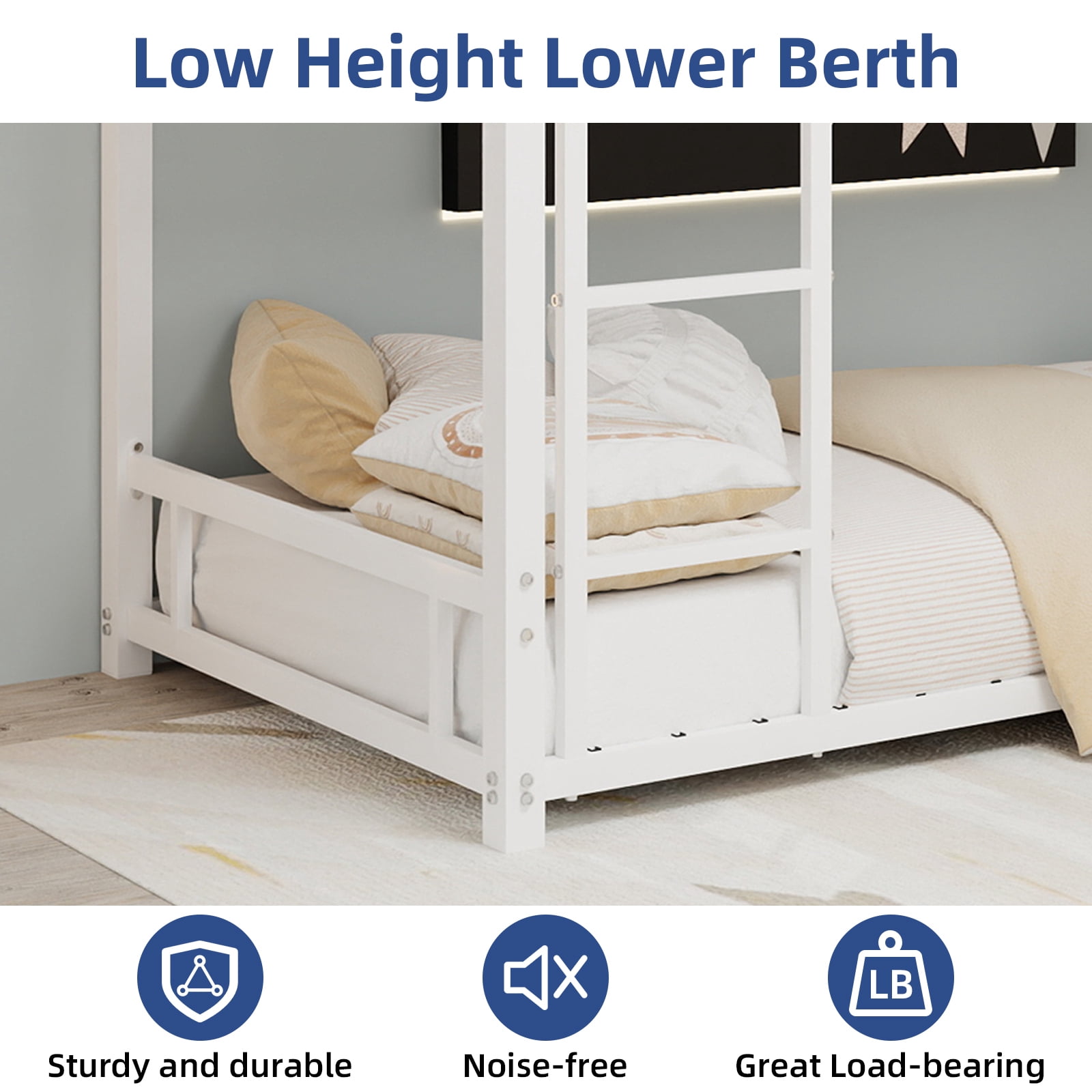 Metal Twin over Twin Bunk Bed/ Heavy-duty Sturdy Metal/ Noise Reduced/ Safety Guardrail,White