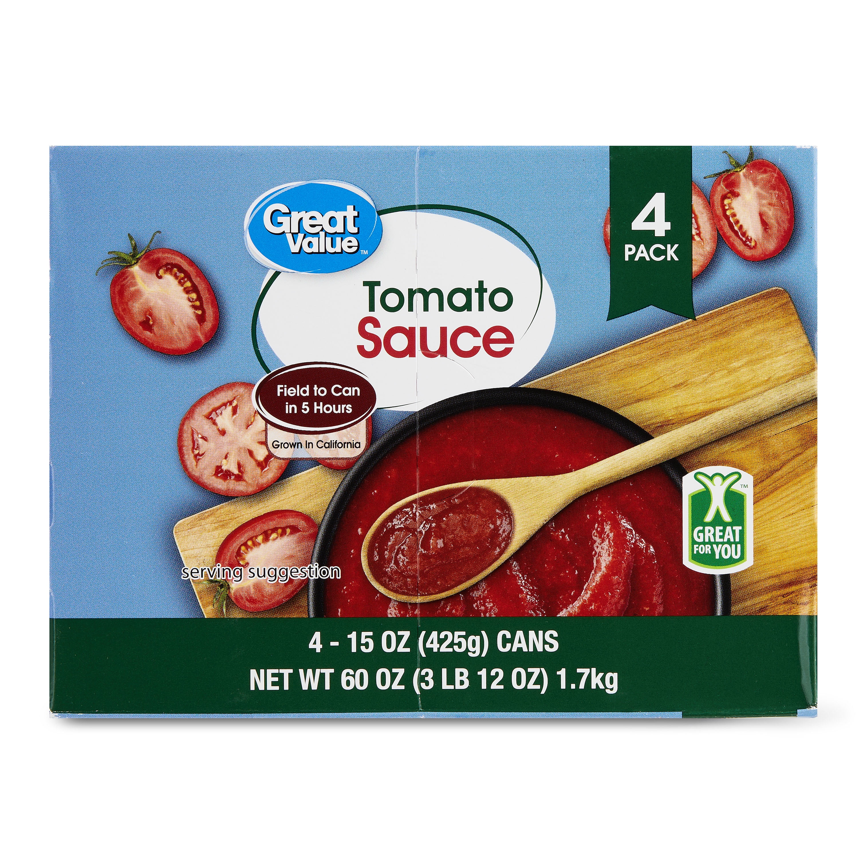 Great Value Tomato Sauce, 15 oz Can, 4 Count