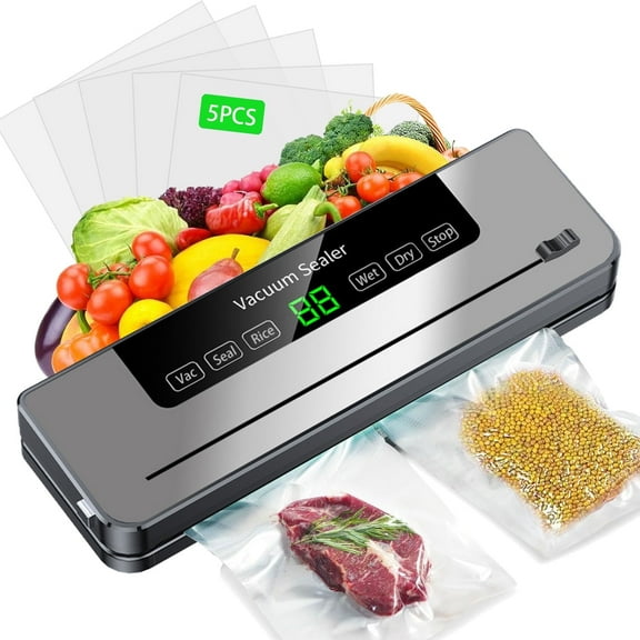 IUSU Vacuum Sealing Machine with 10 Bags, Built-in Cutter, Automatic Food Sealer Machine for Food, Led Indicator Lights, Dry & Moist Food Modes, Compact Design for Sous Vide and Food Storage-Gray
