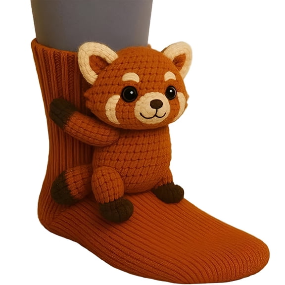 TELOLY 2026 New Animal Print Socks, 3D Knit Animal Socks, Hand Crocheted Double Layer Cotton Warm Socks, Cute Animal Themed Socks for Kids and Adults Orange