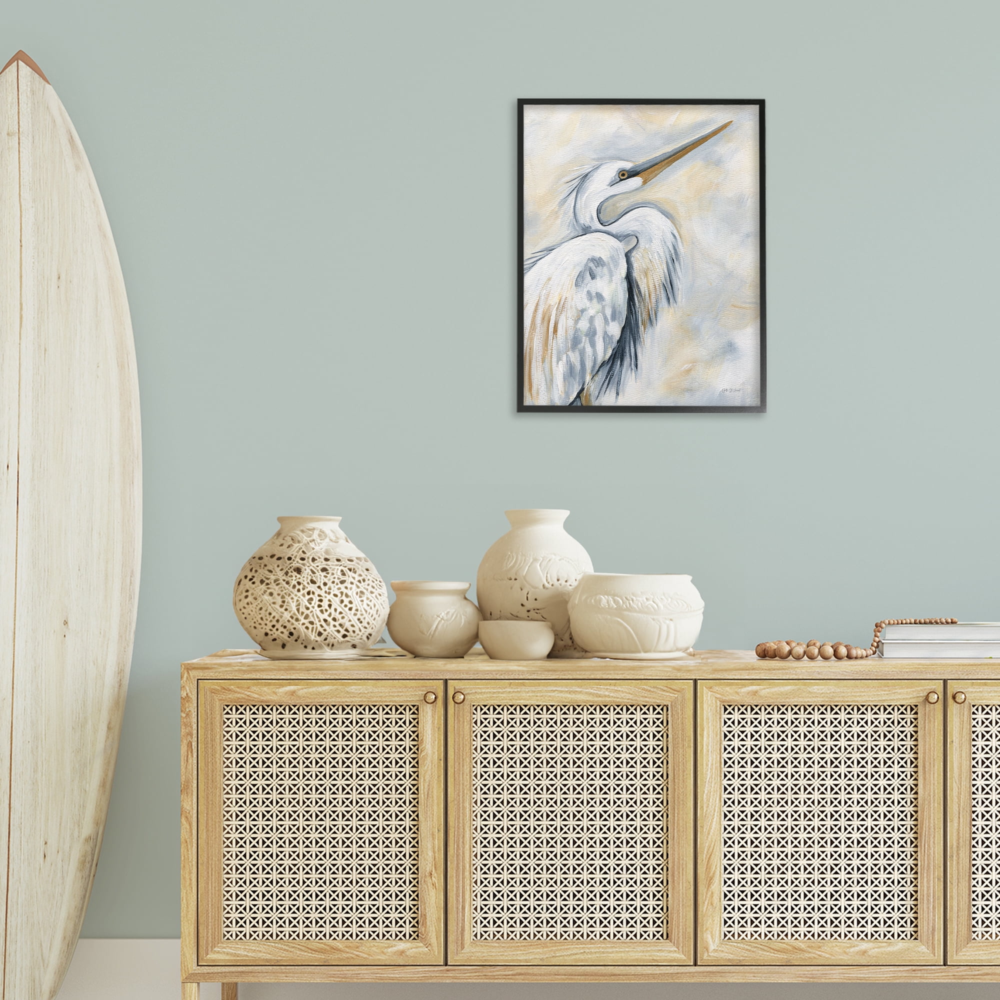 Stupell Industries Muted White Egret Animals & Insects Painting Black Framed Art Print Wall Art, 24 x 30