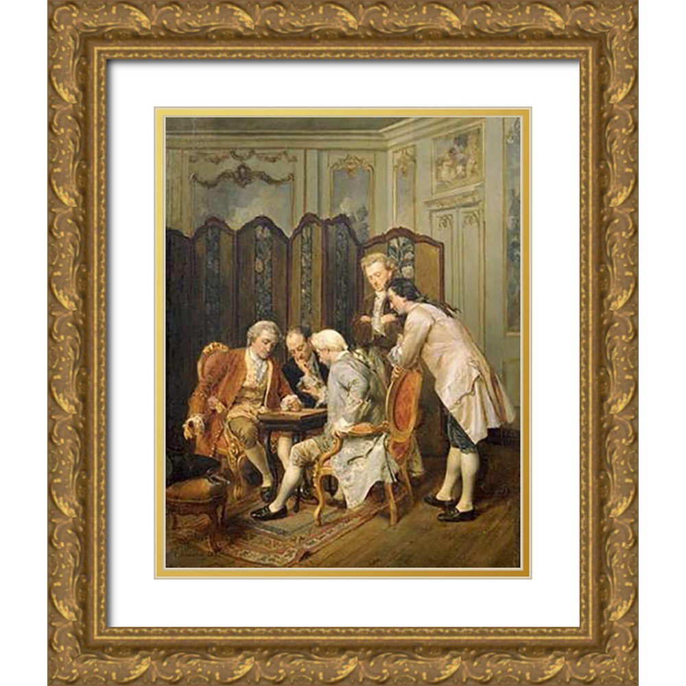 Escosura Ignacio Leon 12x14 Gold Ornate Wood Framed with Double Matting Museum Art Print Titled - The Backgammon Players