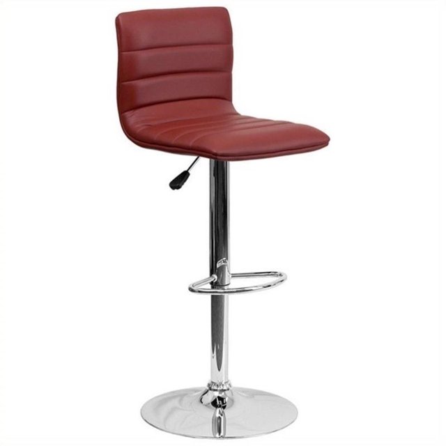 Pemberly Row 25" to 33" Striped Bar Stool in Burgundy with Chrome Base