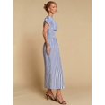 thumbnail image 6 of Blue And White Striped Off-Shoulder Cinched Waist Midi Dress For Women, 6 of 6