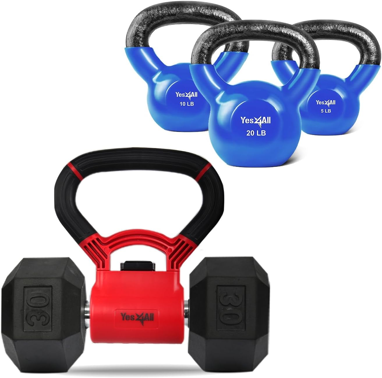 Yes4Al Combo Pair Kettlebell Grip/Weightlifting Kettlebell/Dumbbell Grip Handle - Convert Dumbbells into Kettlebell