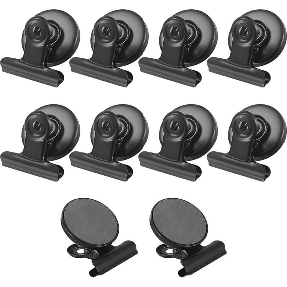 10 Pcs Magnetic Clips, Strong Metal Fridge Magnets, Magnetic Clamps, Magnet Holders, Heavy Duty Refrigerator Magnet Clips for Office, School, Whiteboard, Magnetic Board, Fridge - Black