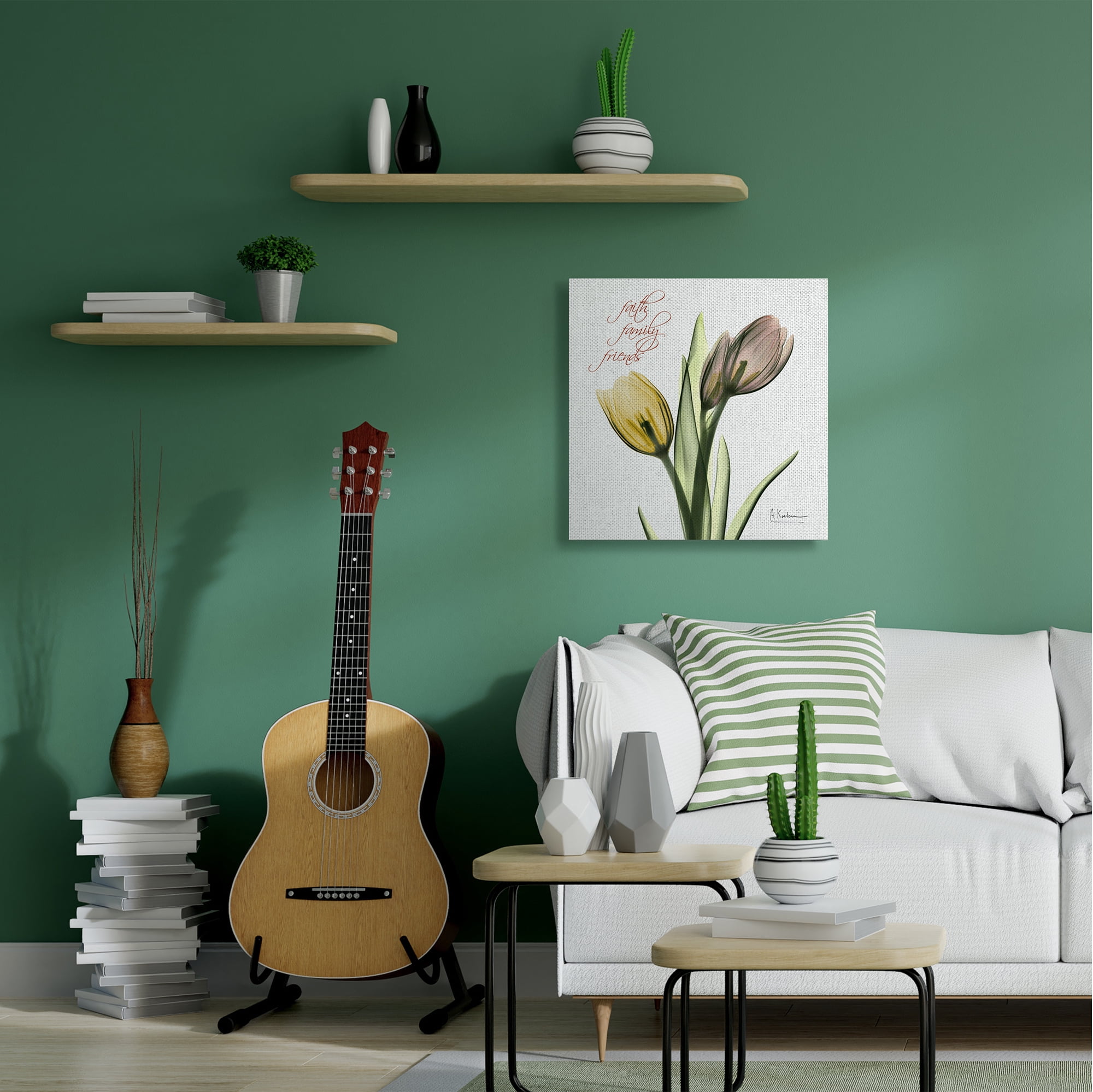 Stupell Industries Family Faith Friends Phrase Pink Yellow Tulip Flowers Canvas Wall Art by Albert Koetsier