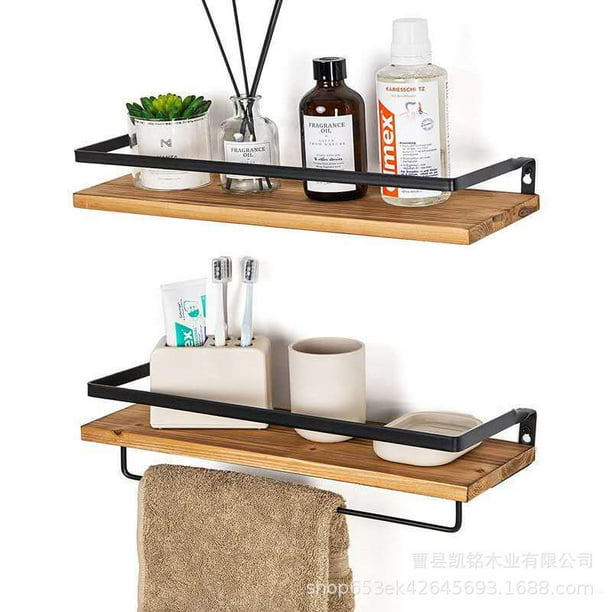 Wall Shelves Wood Storage Shelves with Towel Bar, Floating Shelves