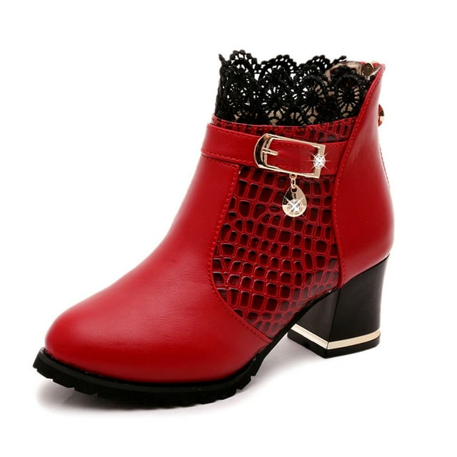 DPTALR Femmes Dames Automne Hiver Vintage Cuir Cheville Lacets Chaussures Courtes