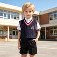 thumbnail image 6 of AJGRHE Boys Sweater Vest School Uniform Vest for Girls Boy Toddler Kids Knit Vest Boys and Toddlers' School Uniform V-Neck Sweater Vest Blue3 5-6 Years, 6 of 7