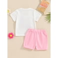 thumbnail image 5 of Aojekbee Little Girl Shorts Outfit Fuzzy LetterFloral Embroidery Short Sleeve Tops with Solid Color Shorts 2 Pcs Summer Clothes, 5 of 10