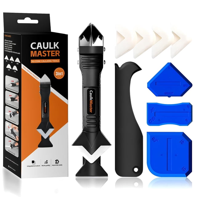 Kit de herramientas de calafateo CaulkMaster 3 en 1 con 5 almohadillas y raspador
