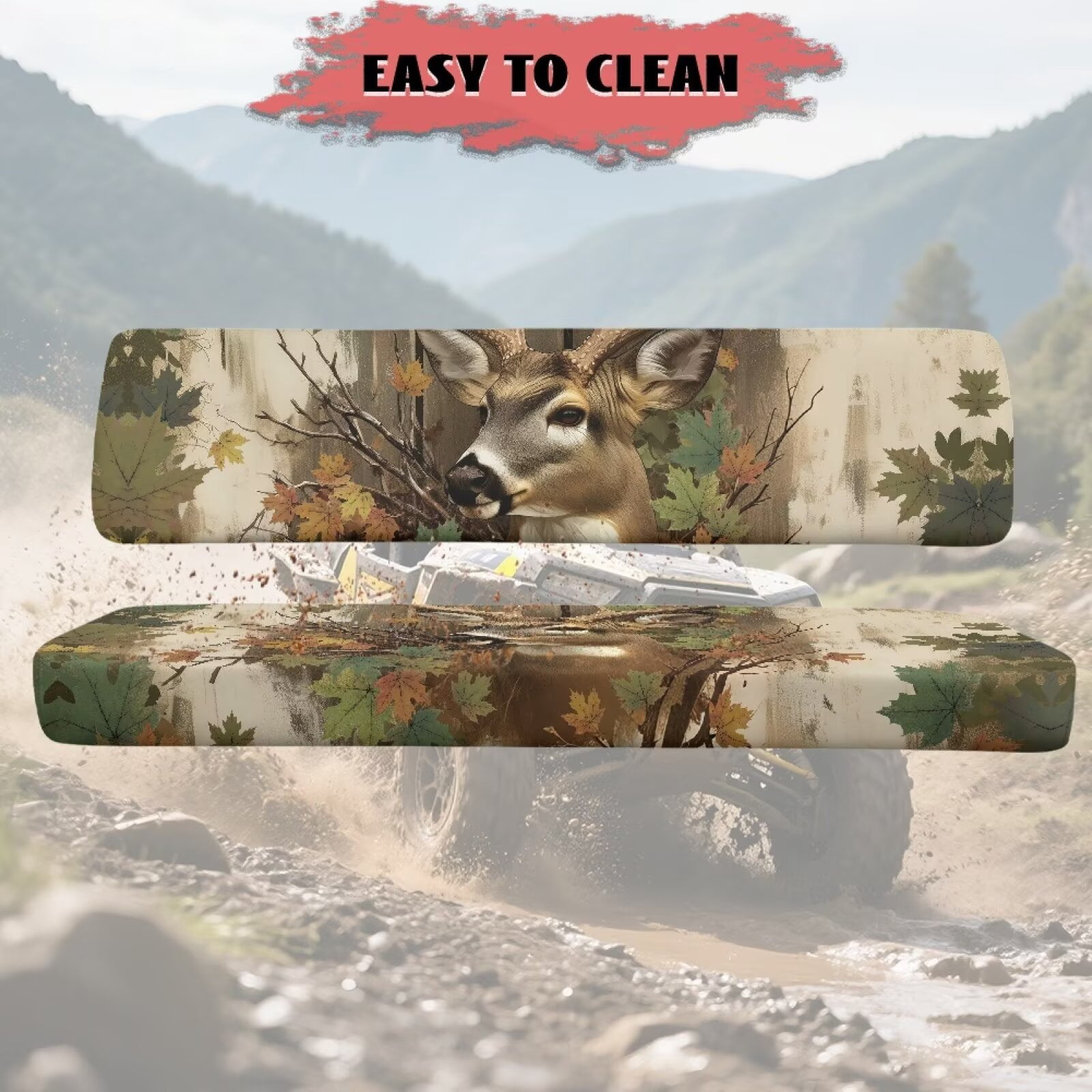 Uorisanigo Mule Seat Cover Non-Slip Camo Deer Hunter UTV Front Bench Seat Cover Compatible with Kawasaki Mule 3010 4x4 Hardwoods Green HD 2004-2008 Replacement UTV Accessories