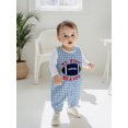 thumbnail image 6 of Rovasas Baby Boy Football Outfit Solid Long Sleeve Romper Plaid Overall Pants, 6 of 9