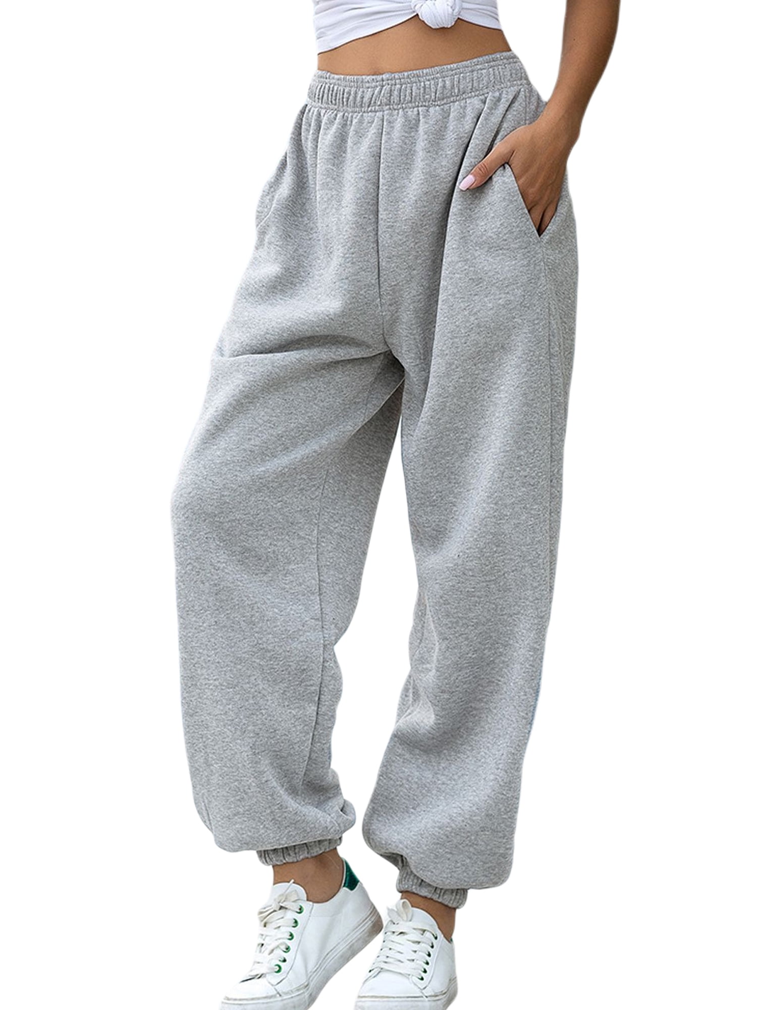 MEROKEETY Womens Active High Waisted Jogger Sweatpants Baggy Lounge Pants with Pockets 