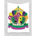 thumbnail image 1 of New Orleans Tapestry, Traditional Mardi Gras Comedy and Tragedy Masks Design with Rhombuses Pattern, Wall Hanging for Bedroom Living Room Dorm Decor, 60W X 80L Inches, Multicolor, by Ambesonne, 1 of 2