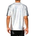 thumbnail image 3 of INSPIRE CHIC Holographic T-Shirts for Men's Crew Neck Short Sleeved Party Disco Shiny t Shirt L Silver, 3 of 5