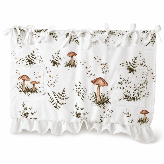 1 Pack Mushroom Oven Door Skirt with 2 Pockets, 30 x 21 Inch Tie-On White Kitchen Appliance Cover with Ruffle