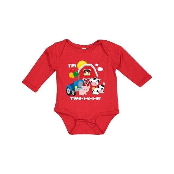 Inktastic TWO-I-E-I-O 2nd Birthday Boys or Girls Long Sleeve Baby Bodysuit