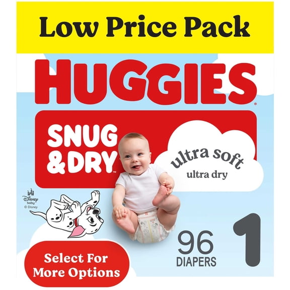 Huggies Snug & Dry Baby Diapers, Size 1 (8-14 lbs), 96 Count (Select for More)