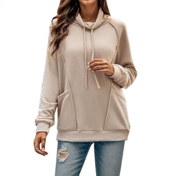 Vedolay Women's Pullover Sweatshirt Fashion Plush Hooded 2023 Long Sleeve Pullover Sweater Zip up Jacket Beige,M