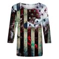 thumbnail image 3 of qipepei 4th of July Clothes for Women American Flag Patriotic T-Shirts Women's Fashion Printed T-shirt Mid-length 3/4 Sleeves Blouse Round Neck Casual Tops, 3 of 4