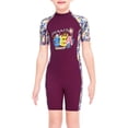 thumbnail image 1 of facefd Combinaison de Plongée Protection pour Filles Maillot de Bain Enfants Manches Courtes Col Rond Dos pour Fermeture Éclair Maillot de Bain Protection Éruption Courte Combinaison de Plongée Rose L Violet m, 1 of 6