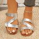 thumbnail image 2 of Mujeres Zapatos de Caminar Estilo Crisscross Correa de Tobillo Sandalias Planas, Correa de Tobillo Pisos Más Tamaño Redondo Pie Abierto Pie de la Playa Zapatos de Verano, 2 of 9