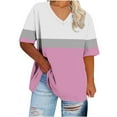 thumbnail image 2 of QUNYINEY Tee Shirts Womens V Neck Colorblock Casual Short Sleeve Tops Summer Plus Size Loose Pullover Tops for Women, 2 of 5