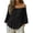 Black, variant on Women's Two-Way Round Neck Blouse Soft Linen Quarter Sleeve Top Casual Loose Fit Breathable Tunic for Summer