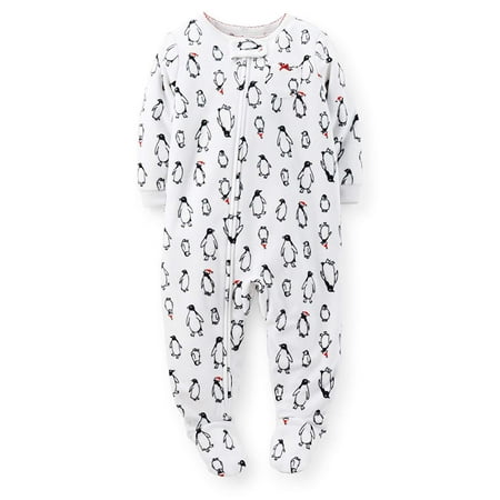 

Carter s Baby Girls Infant Microfleece Blanket Sleeper Penguins White 12mos