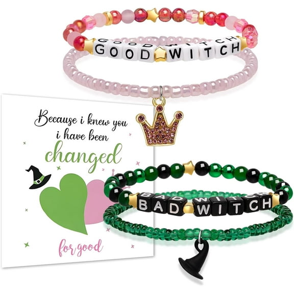 AEXTO Friendship Bracelet with card, Birthday and Valentine Jewelry Gift Witch Crown Music Bracelet for Best Friends BFF Couple Accessories