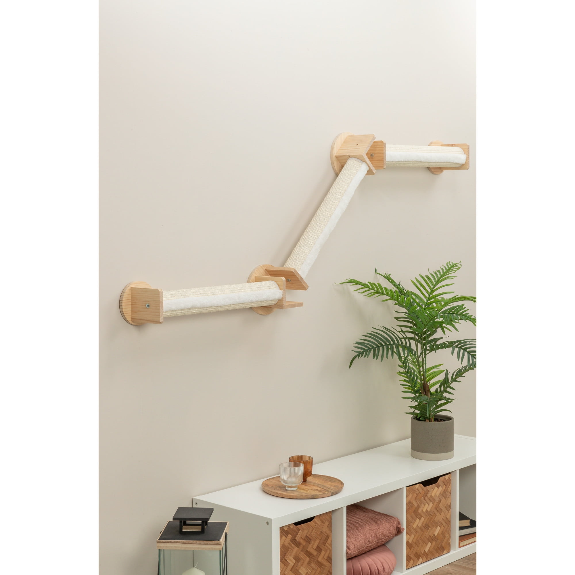 TRIXIE Wall Set 2 Multi-Level Wall Mounted Cat Perch System with 3 Sisal Posts, Natural
