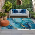 thumbnail image 3 of 5' x 7' Outdoor Rug, Modern Turquoise Outdoor Washable Rug Large Floor Carpet, Abstract Teal Gold Marble Textured Non Shedding Area Rug for Outside Patio RV Porch Deck Balcony Camping Living Room, 3 of 9