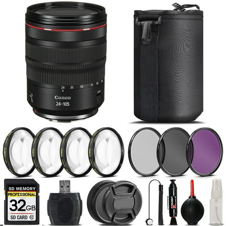 Canon RF 24-105mm f/4 L IS USM Lens + 4PC Macro Kit + UV  CPL  FLD Filter - 32GB Kit