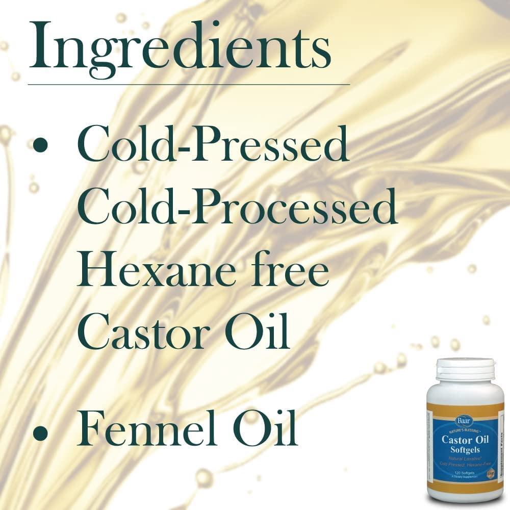 Baar Nature's Blessing Castor Oil Softgels with Fennel, 120 Softgels