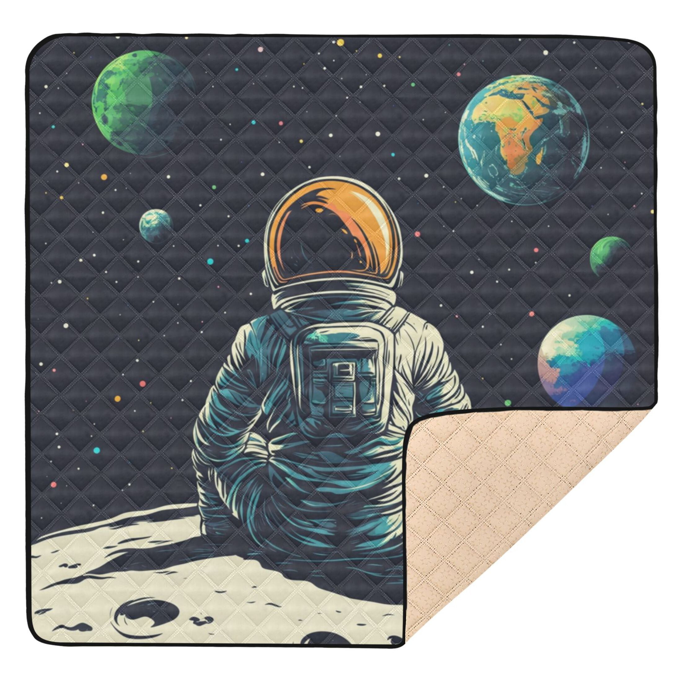 WOBOGO Astronaut Sitting on The Moon Baby Playmats Extra Large Waterproof Rollable Activity Pads for Toddlers 50×50inch