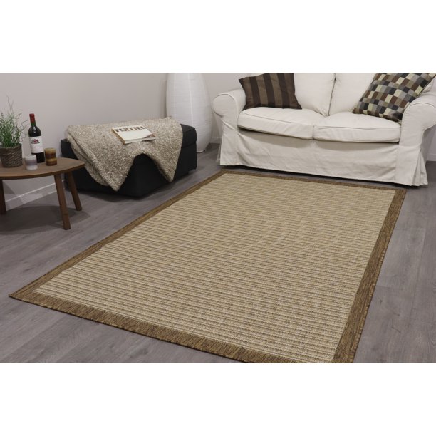 Lorient Home Indoor/Outdoor Beige Brown Border Area Rug 5'x7'7" Perfect