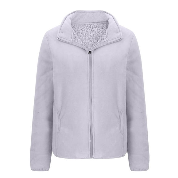 SHTXOZHI Fleece Lined Jackets for Women Fuzzy Sherpa Lapel Zip Up Coat Long Sleeve Outerwear with Pockets