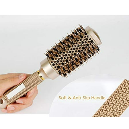 GLiving Round Brush for Blow Drying with Natural Boar Bristle, Round Brush | Nano Technology Ceramic + Ionic for Hair Styling, Drying, Healthy Hair and Add Volume | Hair