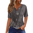 thumbnail image 2 of Fiudx Ofertas Flash Del Día Blusa de Manga Corta Estampada a La Moda para Mujer, Blusas Informales con Cuello En V, 2 of 5