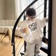 thumbnail image 2 of Ropa para niños Sudadera con capucha para niños Otoño 2024 Nueva camisa informal con capucha suelta Color sólido Manga larga Letra Sudadera con capucha simple para niños, 2 of 5