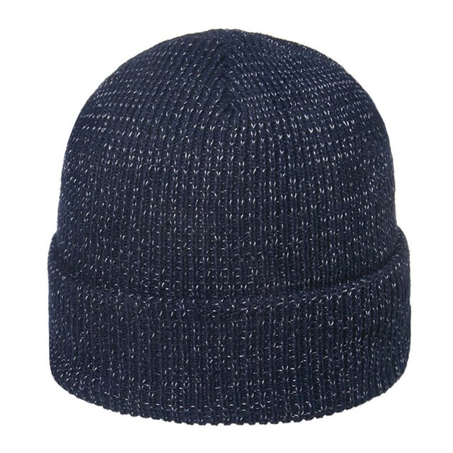 Winter Hat For Men Reflective Yarn Knit Cap Soft And Warm Fold Up Cuff Daily Caps