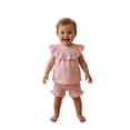 thumbnail image 4 of BemeyourBBs Toddler Baby Girl Summer Clothes Infant Baby Girls Summer 2 Pieces Outfits 3 6 12 18 24 Months 2 3 Years Sleeveless Solid Color Ruffle Collar Shirt Tops and Shorts Set, 4 of 9